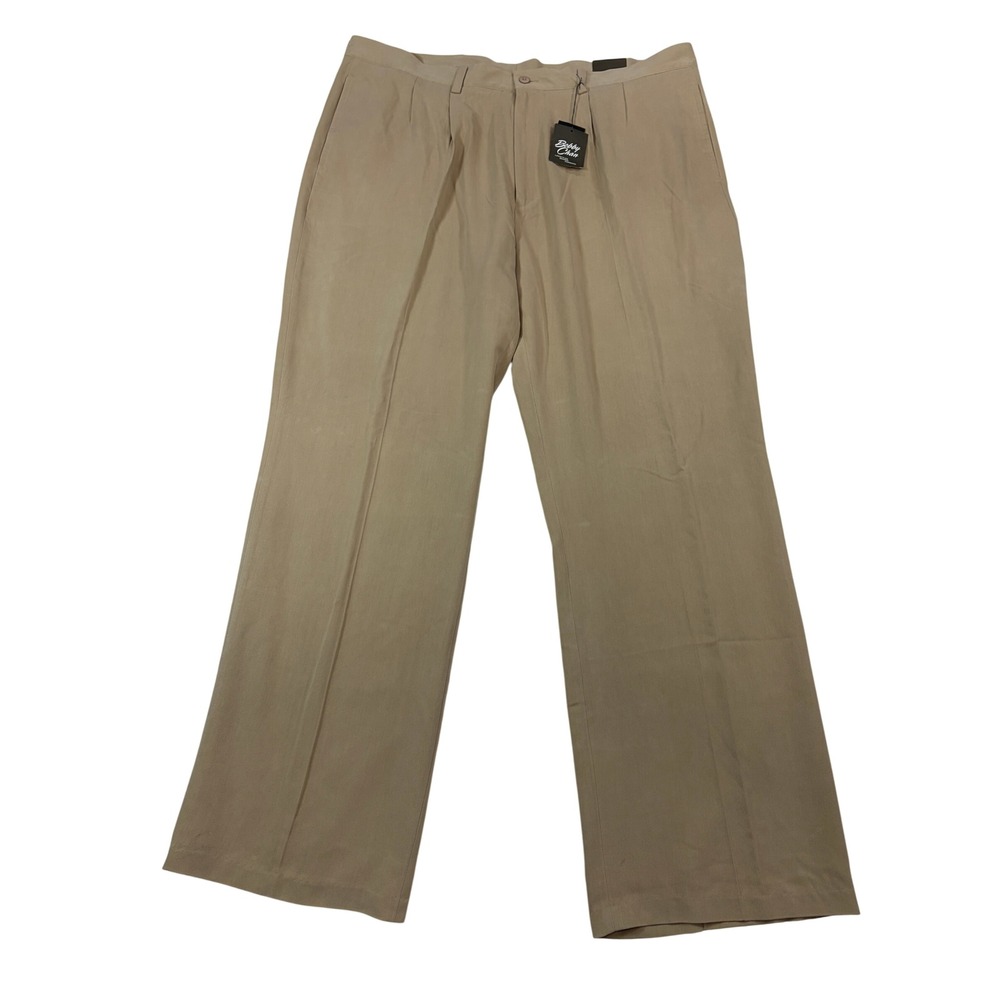 Bobby Chan Mens 100% Silk Pleated Trousers Tan Khaki Dress Pants WT505 42x32 NEW